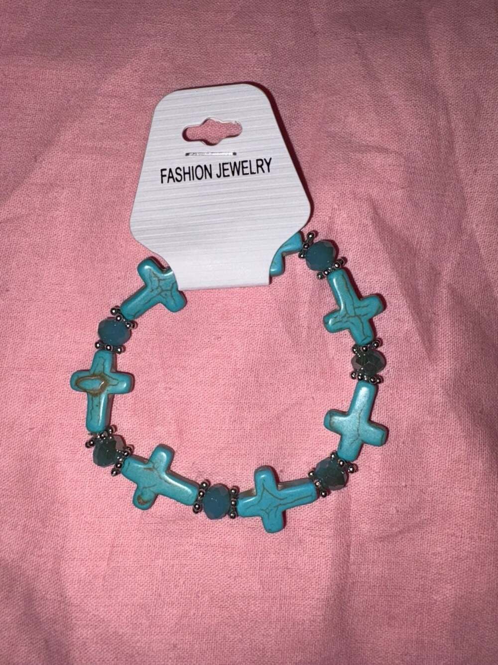 Fashion Jewelry Turquoise Cross Bead Stretch Bracelet Item 27137